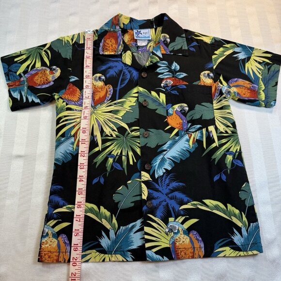 Vintage RJC Parrot Print YOUTH Sz 8 Button Up Hawaiian Tropical Shirt Made USA - Picture 4 of 11